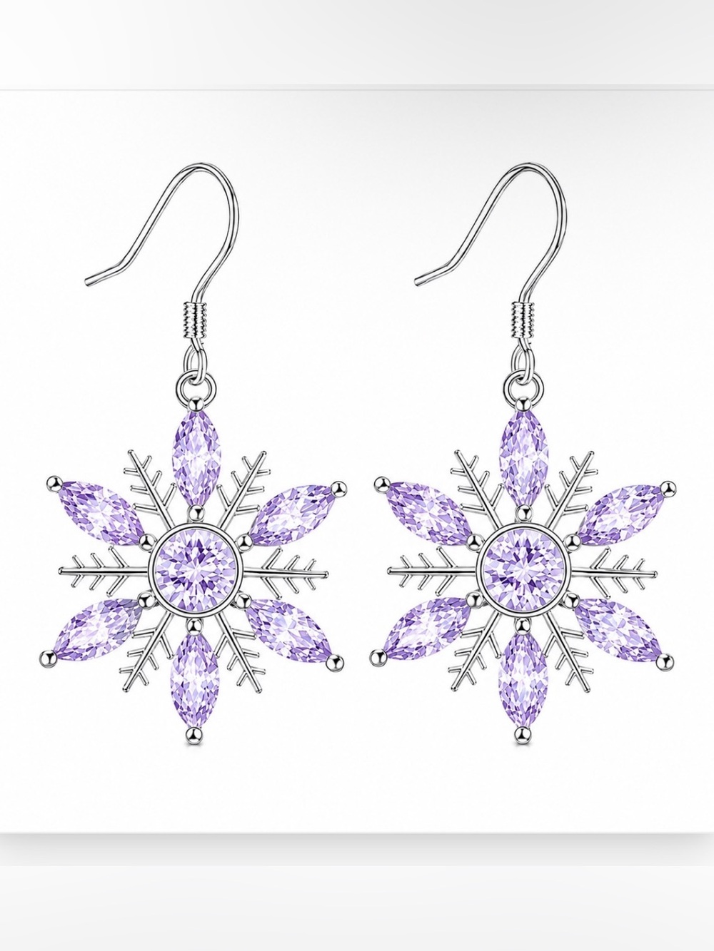 *BUY NOW* Purple Crystal Snowflake Dangle Earrings - Picture 1 of 1